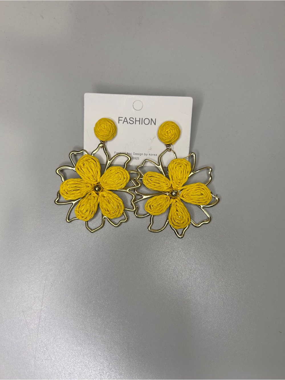 Bright Yellow Floral Drop Earrings with Gold Frame - Women Jewelry - Picture 2 of 2